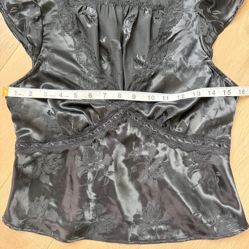 Kimchi Blue Lily Black Satin Lace Trim Milkmaid Plunge Top Women’s Size S - Picture 8 of 8
